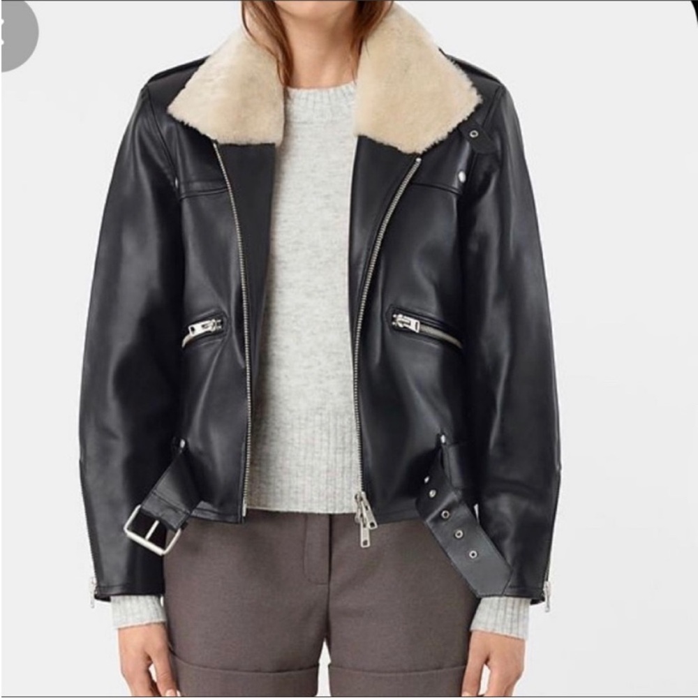 AllSaints McGuire genuine shearling trim biker jacket